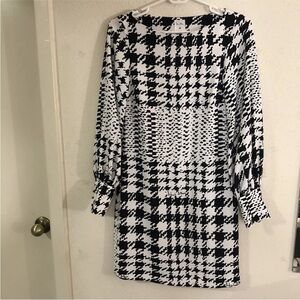 H&M Richard Allen Women Shift Dress Sz 0 Black White Houndstooth Beaded Career